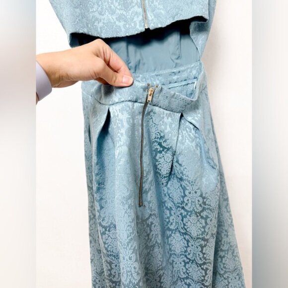 Eva Mendes New York & Company Brocade Winter Holiday Chic Teal Midi Dress 6 - Picture 9 of 13